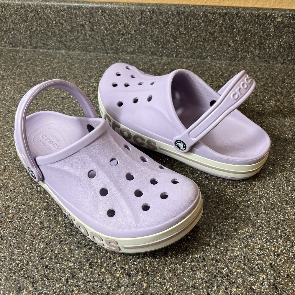 CROCS Iconic Comfort Womens Sz 10 Slip On Rubber Purple Clogs Shoes Mens 8 Mules - Picture 3 of 11